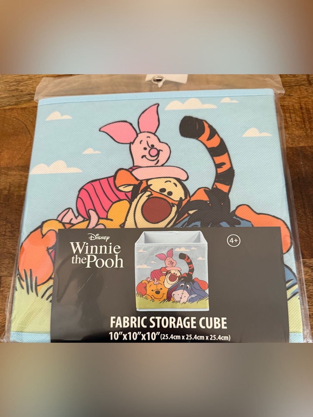 Disney Winnie the Pooh Light Blue Fabric Storage Cube with Characters new